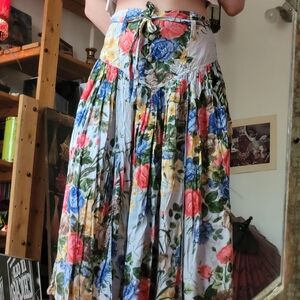 Kumar Vintage Floral Print Baby Blue Maxi Skirt - S